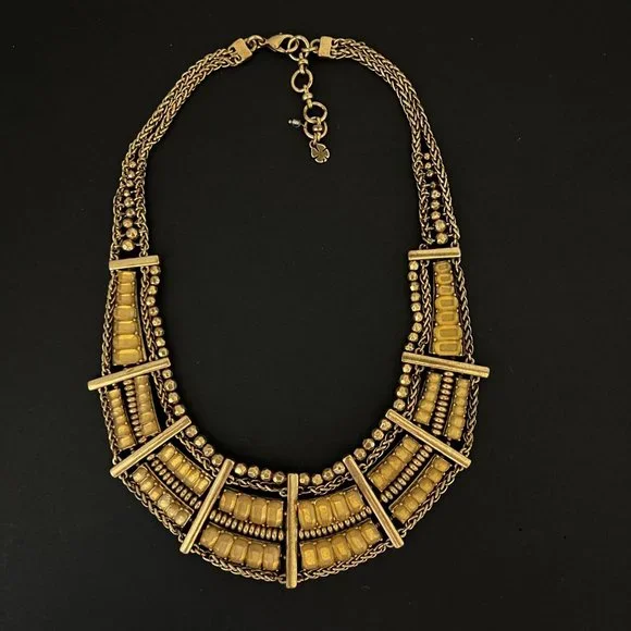 Lucky Brand Gold Statement Necklace Yellow Stone Cleopatra Goddess - Picture 4 of 9